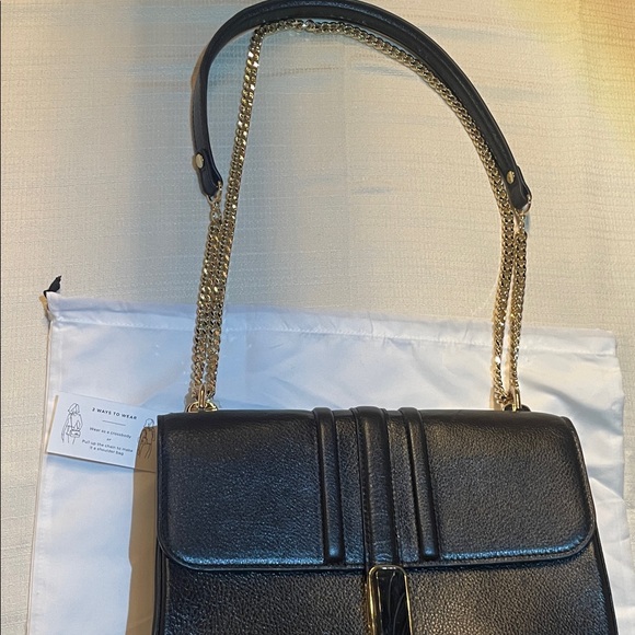 Brahmin Rosalie Black Gryphon Leather Shoulder Bag with Gold Chain - Picture 7 of 16